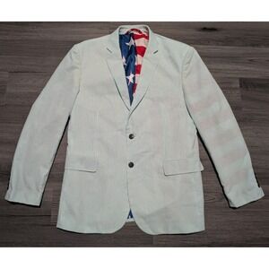 Shinesty Men's Seersucker Baby Azul American Flag USA Striped Blazer Jacket 42R